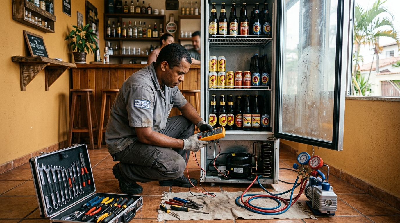 Substituição de termostato de cervejeira em serviço técnico em Cascavel‑PR